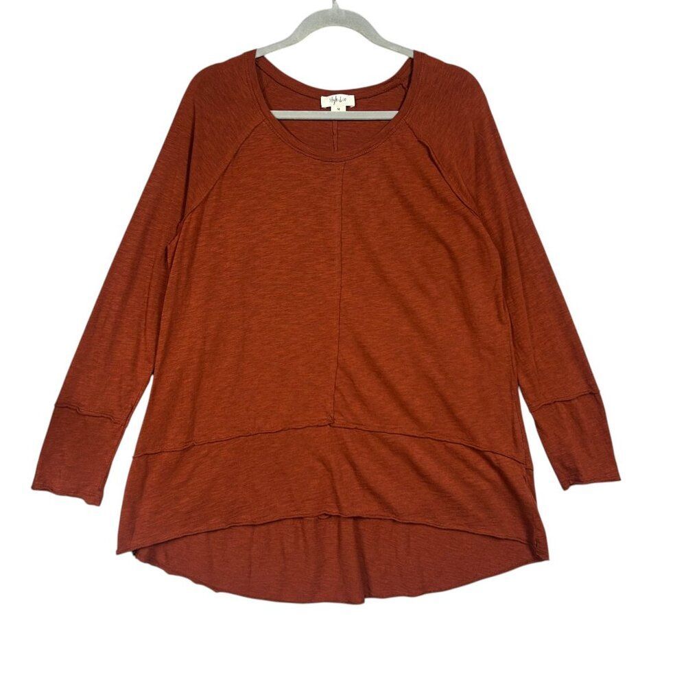 Style & Co Exposed Seam Long Sleeve Slub Knit Casual Top Sz M